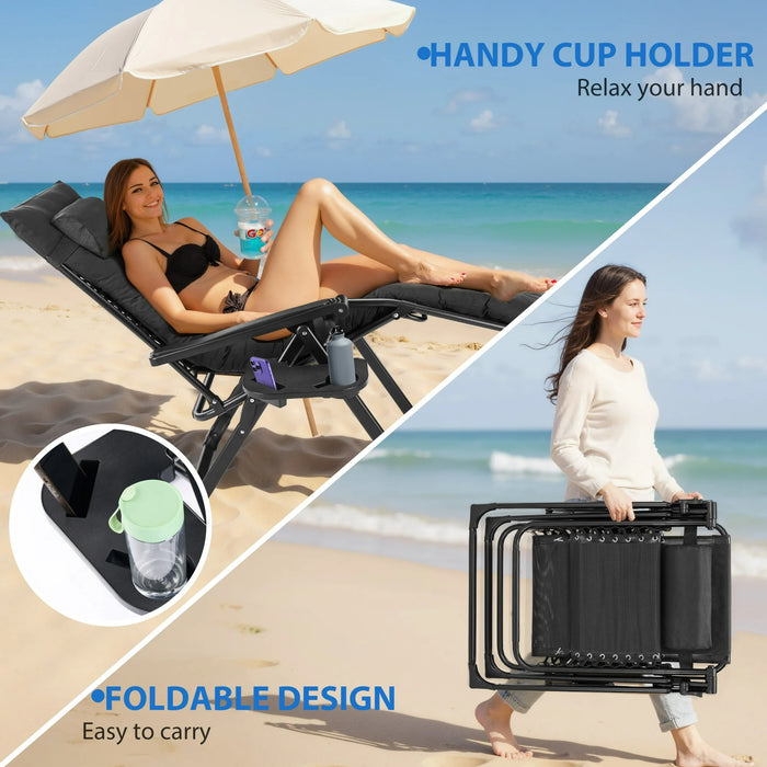Sybels Zero Gravity Chair with Headrest & Cup Holders - Reclining Outdoor Lounge Chair, Supports 440lbs, Foldable for Backyard, Deck , Black