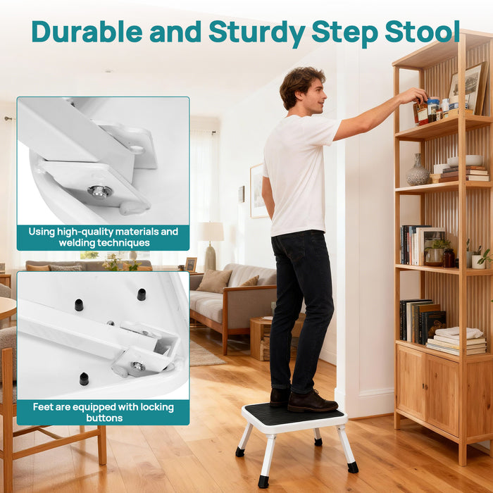 Sybels Lightweight Folding One-Step Stool with Non-Slip Rubber Mat, Steel Kitchen Step Stool, Holds 330LBS — Perfect Gift