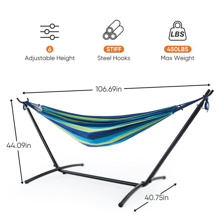 Sybels Hammock, Heavy-Duty for 2-Person with Space-Saving Steel Stand, Portable Carry Bag for Garden, Yard & Outdoors, Blue and Green