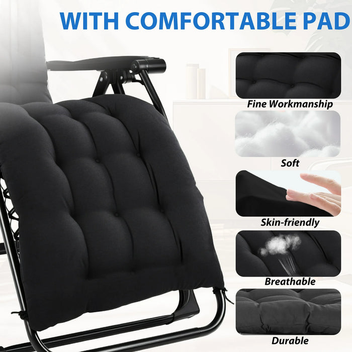Sybels Zero Gravity Chair with Headrest & Cup Holders - Reclining Outdoor Lounge Chair, Supports 440lbs, Foldable for Backyard, Deck , Black
