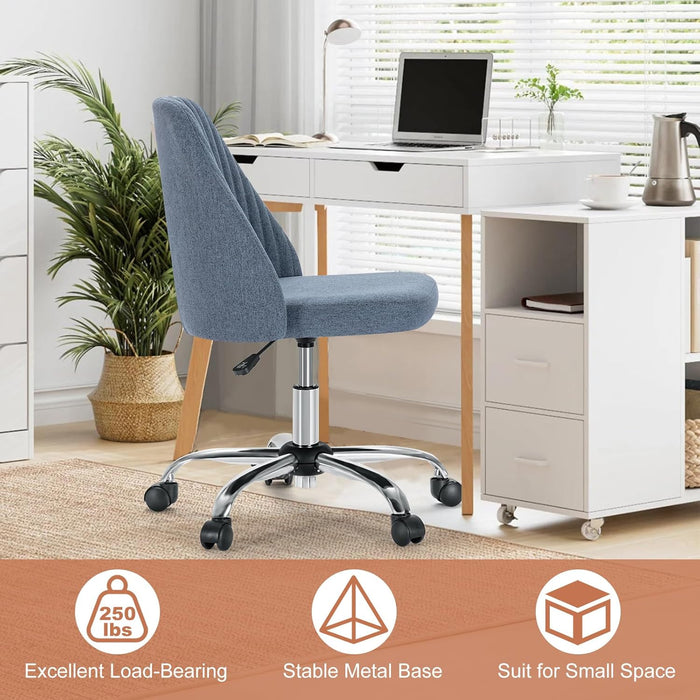 Sybels Modern Office Chair: Armless Swivel Desk Chair with Wheels, Adjustable Height Rolling Task Chair for Home, Dorm，Blue