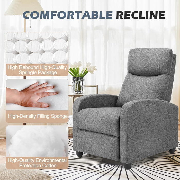 Sybels Compact Massage Recliner - Space-Saving Fabric Chair with Lumbar Support for Home Theater，Gray