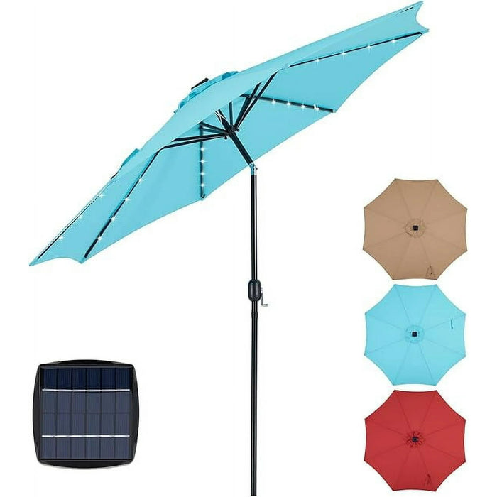 Sybels 10FT Outdoor LED Patio Umbrella, Push Button Tilt & Easy Crank for Pool, Beach, Restaurant, Blue
