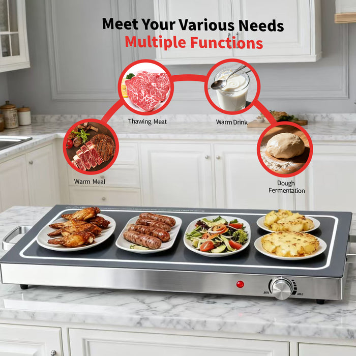 Sybels Electric Warming Tray, Glass Surface Food Warmer with Precise Temperature Control, Effortlessly Clean Buffet Server for Events, Parties, and Gatherings, Hot Serving Dish, Black