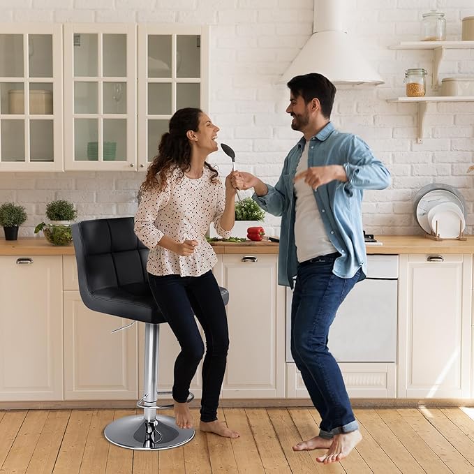 Sybels 2-Pack Adjustable Swivel Bar Stools, Armless PU Leather Counter Height Stools with Back，Black