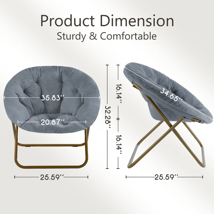 Sybels Cozy Saucer Chair: XL faux fur lounger for bedrooms, dorms & gaming，Foldable moon/mushroom design saves space， Gray