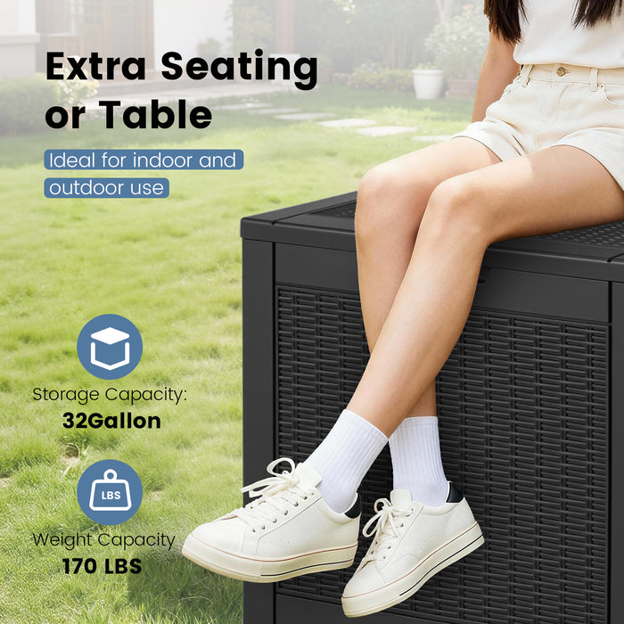 Dozzle 31-Gallon Outdoor Resin Storage Deck Box - All-Weather Waterproof Storage with Lockable Lid for Patio, Backyard & Indoor Organization