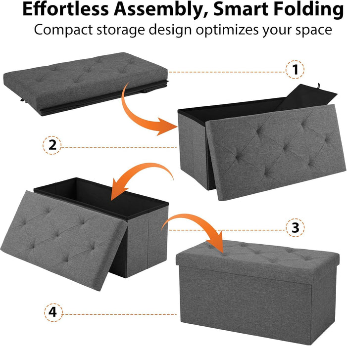 【Foldable Design】Sybels 30 in Storage Ottoman Bench, Padded Seat Foot Rest Stool, End of Bed Storage Chest for Bedroom & Living Room, 660lbs Capacity, Gray