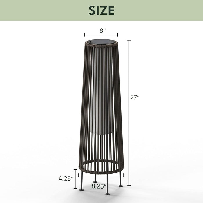 Dozzle 2-Pack Outdoor Solar Floor Lamp, Wicker Design Waterproof Deck Light for Patio, Yard and Garden, Dark Brown