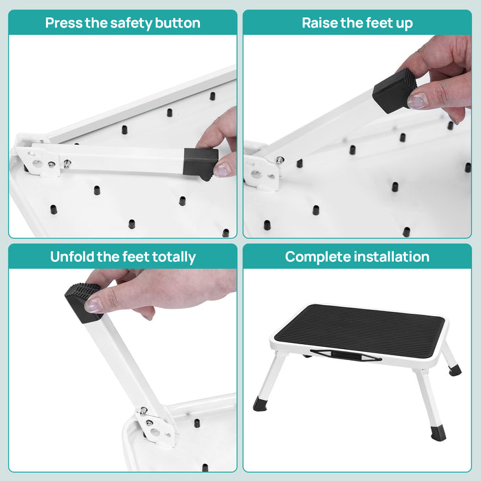 Sybels Lightweight Folding One-Step Stool with Non-Slip Rubber Mat, Steel Kitchen Step Stool, Holds 330LBS — Perfect Gift