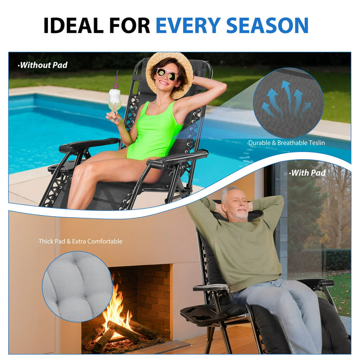 Sybels Zero Gravity Chair with Headrest & Cup Holders - Reclining Outdoor Lounge Chair, Supports 440lbs, Foldable for Backyard, Deck , Black