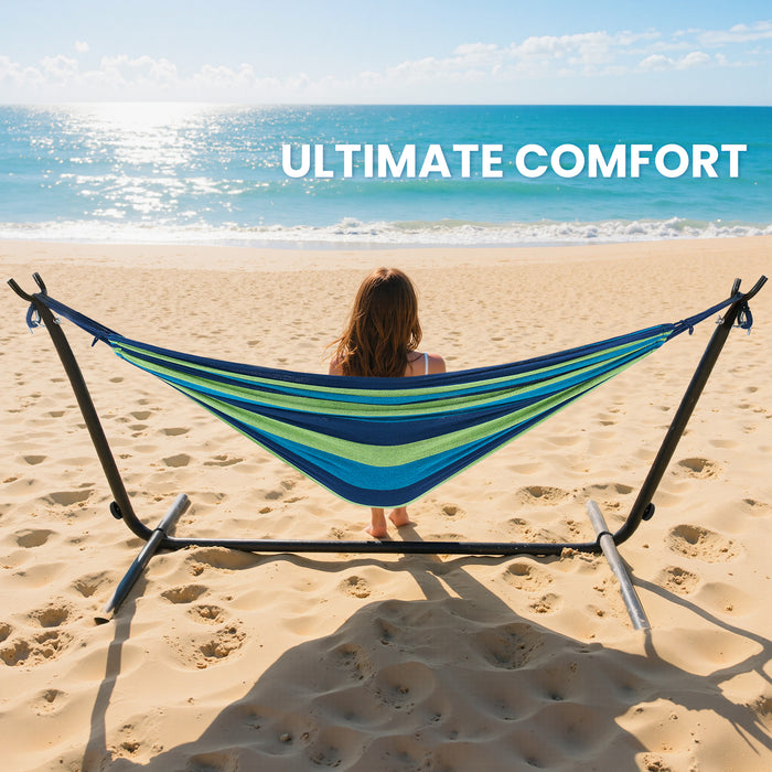 Sybels Hammock, Heavy-Duty for 2-Person with Space-Saving Steel Stand, Portable Carry Bag for Garden, Yard & Outdoors, Blue and Green