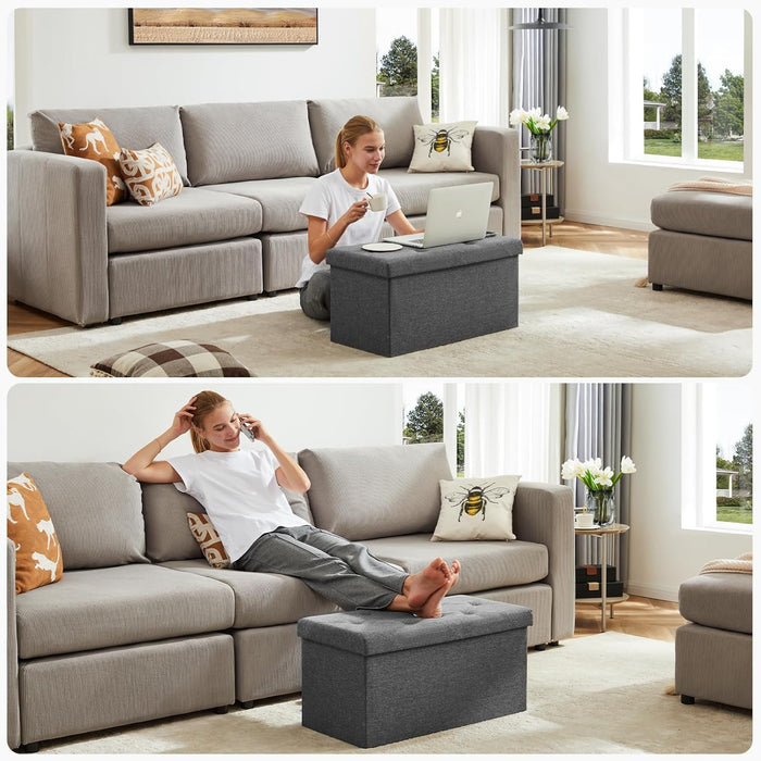 【Foldable Design】Sybels 30 in Storage Ottoman Bench, Padded Seat Foot Rest Stool, End of Bed Storage Chest for Bedroom & Living Room, 660lbs Capacity, Gray
