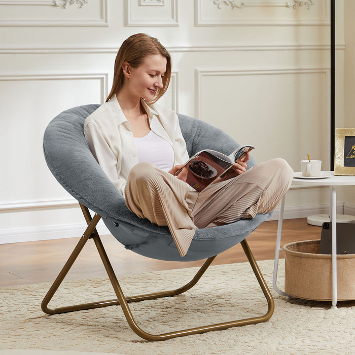 Sybels Cozy Saucer Chair: XL faux fur lounger for bedrooms, dorms & gaming，Foldable moon/mushroom design saves space， Gray