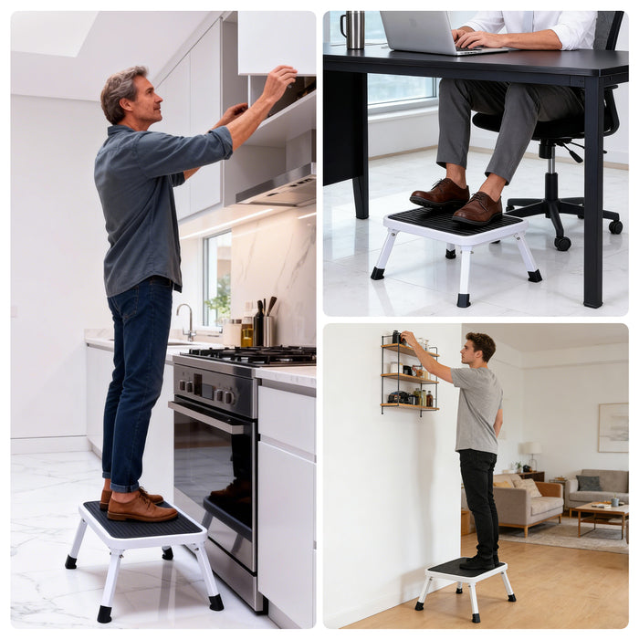 Sybels Lightweight Folding One-Step Stool with Non-Slip Rubber Mat, Steel Kitchen Step Stool, Holds 330LBS — Perfect Gift