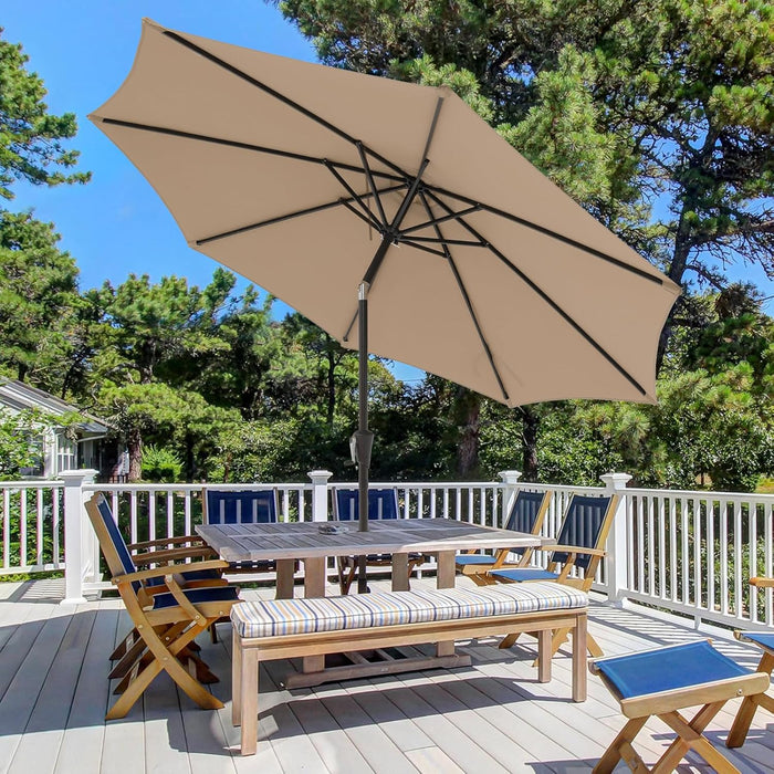 Dozzle 9 ft Patio Umbrella with Tilt & Crank, 8-Rib Outdoor Market Umbrella for Table, Beige