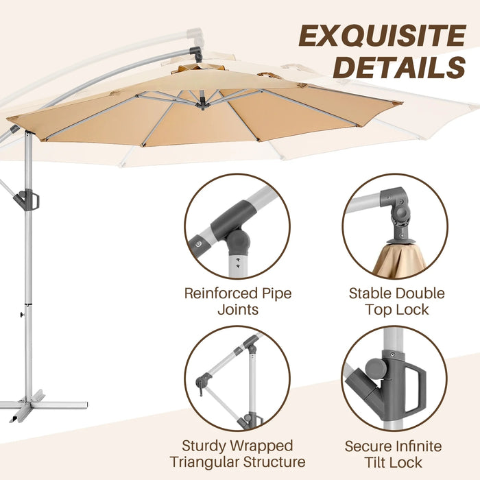 10FT Offset Patio Umbrella, Hanging Cantilever Outdoor Sun Shade with UV Protection for Backyard, Lawn, Garden and Pool