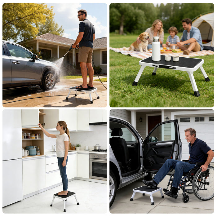 Sybels Lightweight Folding One-Step Stool with Non-Slip Rubber Mat, Steel Kitchen Step Stool, Holds 330LBS — Perfect Gift
