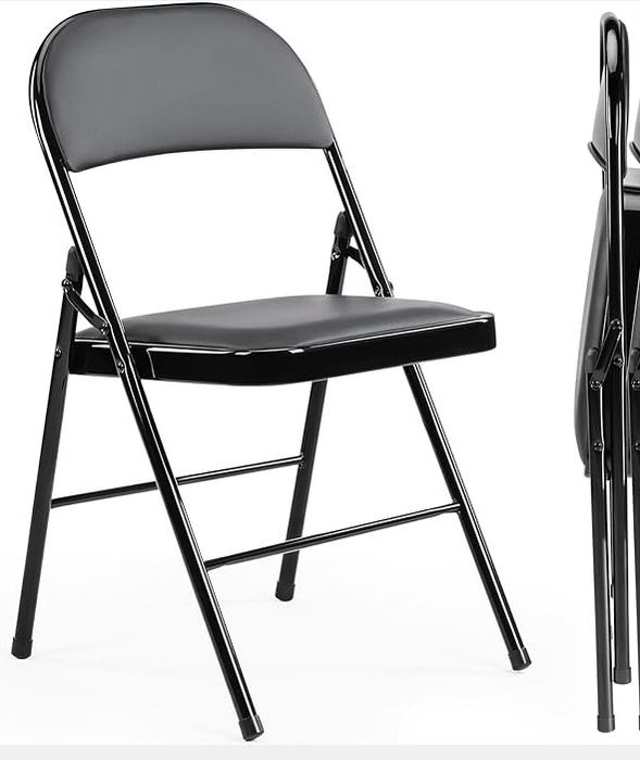 Sybels Folding Chairs Padded 2 Pack - Metal Indoor Outdoor Portable Foldable Chair for Party, Kitchen，Black