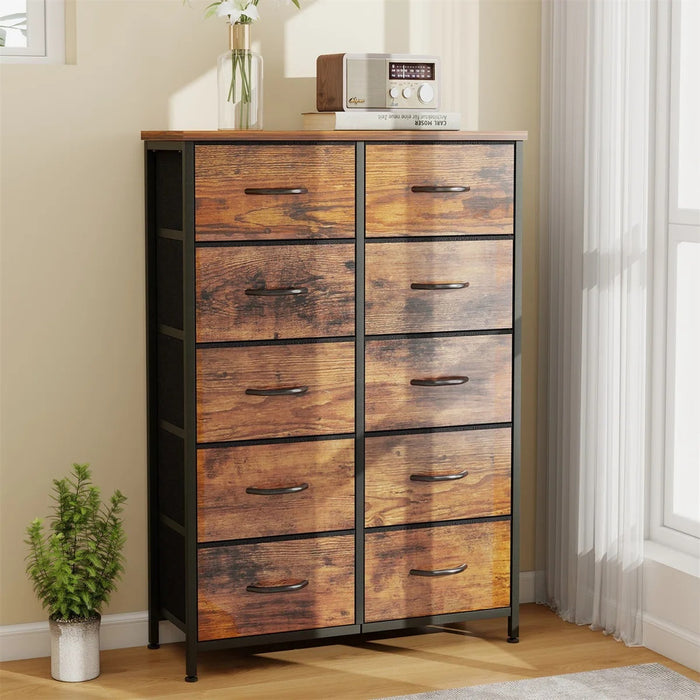 Bigleap 10 Drawer Dresser Organizer Storage Drawers, Chest of Drawers with Fabric Bin for Bedroom, Closet, Entryway,Brown