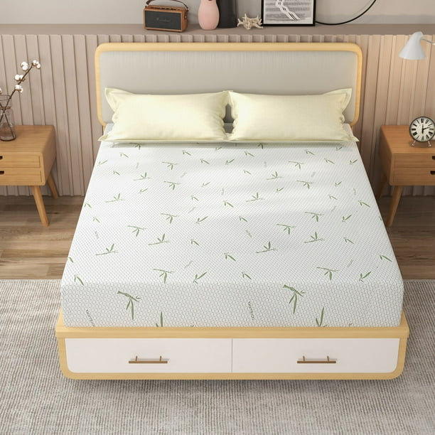 10 inch Mattress Full Size, Green Tea Gel Memory Foam Mattress with Bamboo Knit Cover, Made in USA