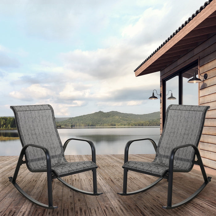 Betcozy Outdoor Mesh Sling Rocking Chair, Steel Rocker Seating Outside for Front Porch, Garden, Patio, Backyard, Black
