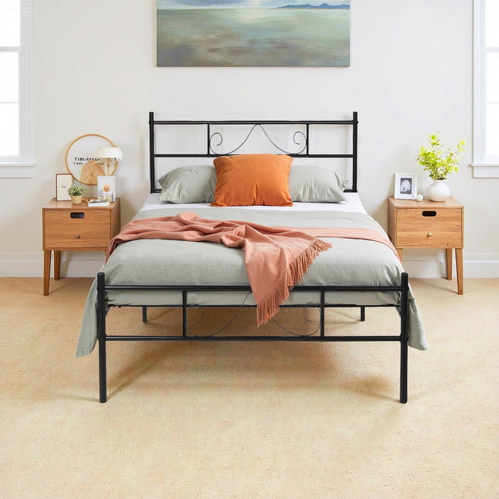 Taoset Twin Bed Frame, Twin Size Metal Platform Bed Frame with Headboard, Metal Slats Support, No Box Spring Needed, Foot Protectived, Black