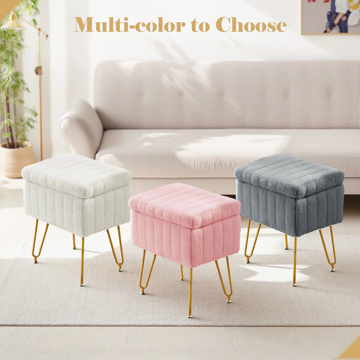 Beddle Vanity Stool Chair with Storage Space,Faux Fur Ottoman Small Makeup Stool for Dressing Room Bedroom