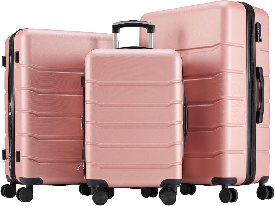 Simenmax 3-Piece Luggage Sets, Hard Shell Suitcases with Spinner Wheels, Lightweight Rolling Suitcase Sets with TSA Lock, Pink (20/24/28 Inch)