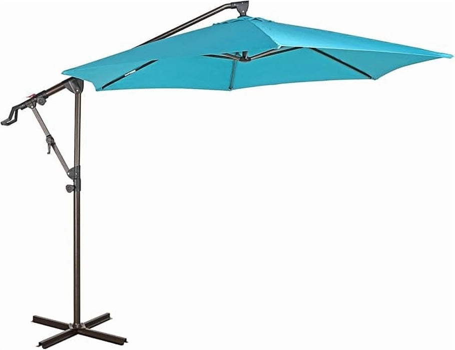 Betcozy Offset Patio Umbrella, 10 Ft 360掳 Rotated Hanging Patio Umbrella with UV Protection, Tilt and Crank Button, for Outdoors, Yard, Poolside, Lawn, Blue