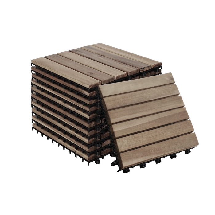 Betcozy 10 Pcs Interlocking Deck Tiles, Patio Flooring - Outdoor Waterproof Acacia Wood Tiles for All Weather Use - Balcony, Backyard, Indoor & Outdoor, Square