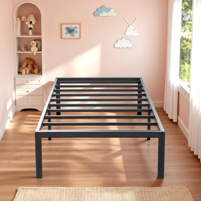 Simenmax Twin Size Metal Platform Bed Frame, Heavy Duty Mattress Foundation with Steel Slats Support, No Box Spring Needed, Black