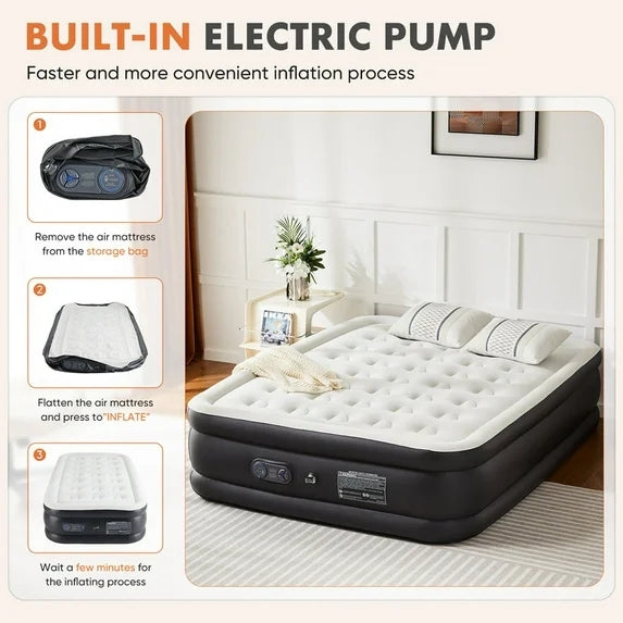 Sybels Twin Mattress 16" with Built-in Pump - Waterproof Raised Inflatable Bed for Camping, Home & Guest Use
