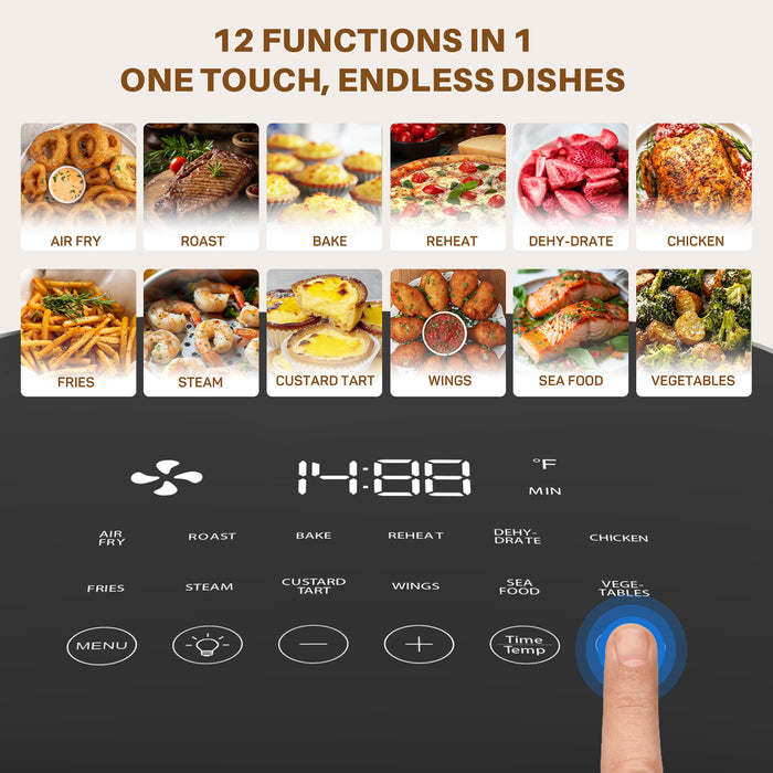 TINKLE WELL 6-Quart Air Fryer with Viewing Window, 12-in-1 Multi-Function Appliance for Air Frying, Roasting, Baking, Reheating, Dehydrating, and More, Up to 400°F