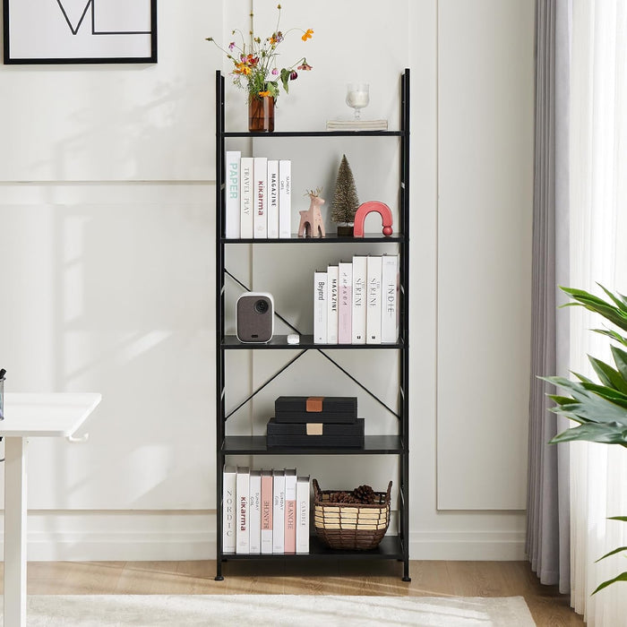 Bigleap 5 Tier Wooden Bookshelf Storage Shelves Organizer Retro Bookshelf Plant Display Shelf for Living Room Home Office Balcony - Black