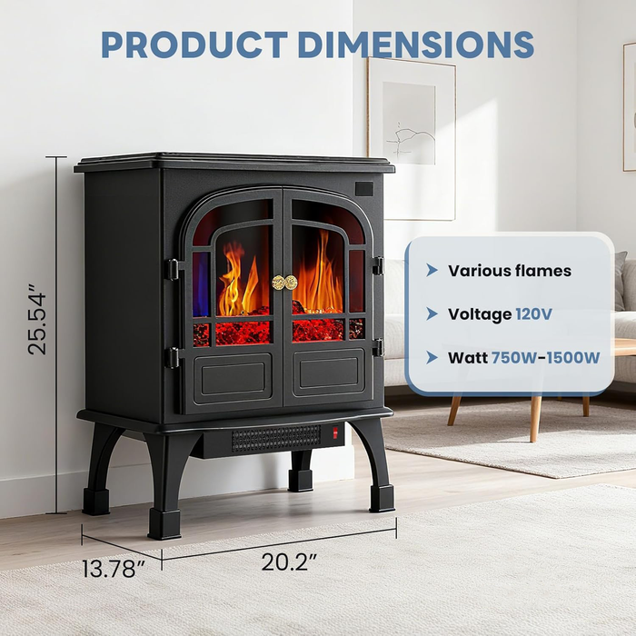 Beddle Freestanding Electric Fireplace Stove with Adjustable 3D Flame, Safe & Easy-to-Use Heater for Home Office, Compact Corner Design, Inky