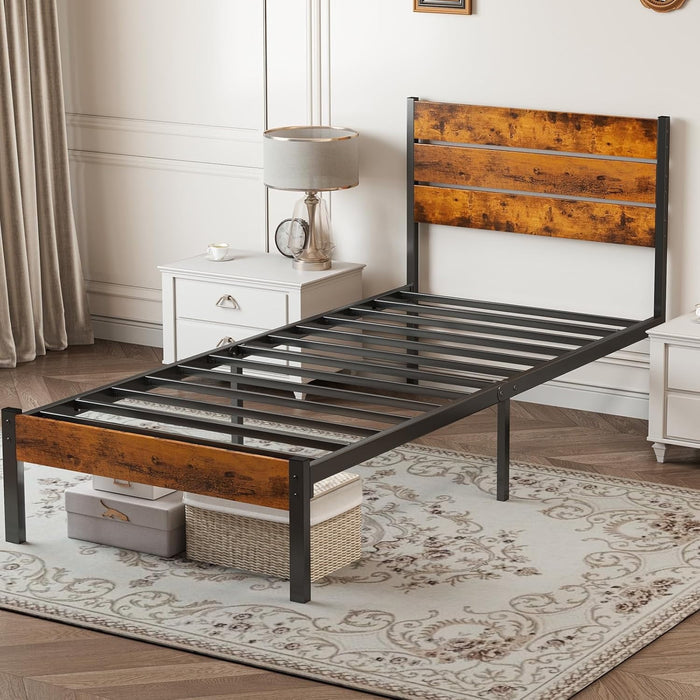 Blorly Twin Size Bed Frame, Metal Bed with Headboard, 700LBS Heavy Duty Mattress Foundation with Steel Slats Support, No Box Spring Needed, Noise Free