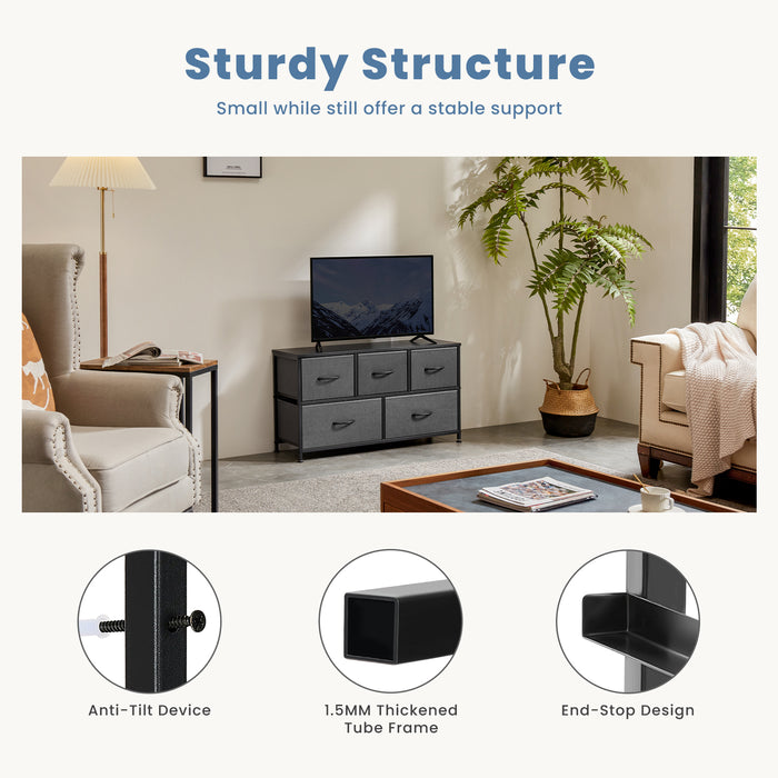 Bigleap 5 Drawer Dresser, Fabric Storage Tower Organizer with Wood Top and Steel Frame for Bedroom, Closet, Hallway, Entryway,Gray