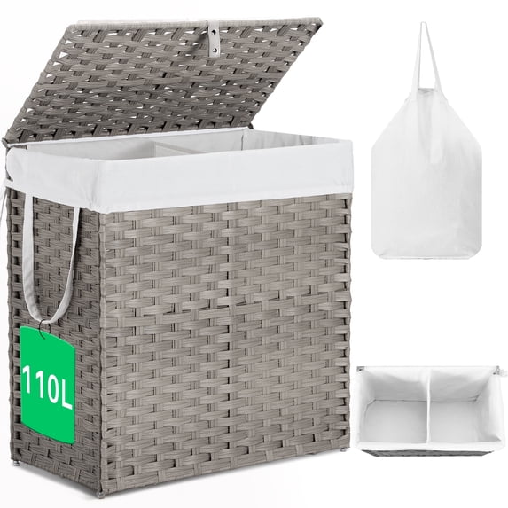 Parcus&nbsp; Foldable Laundry Hamper with Lid and Removable Liner, Wicker Basket for Bedroom &amp; Bathroom