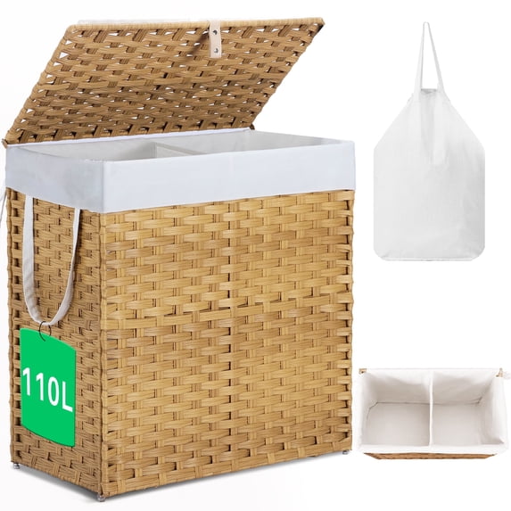 Parcus&nbsp; Foldable Laundry Hamper with Lid and Removable Liner, Wicker Basket for Bedroom &amp; Bathroom