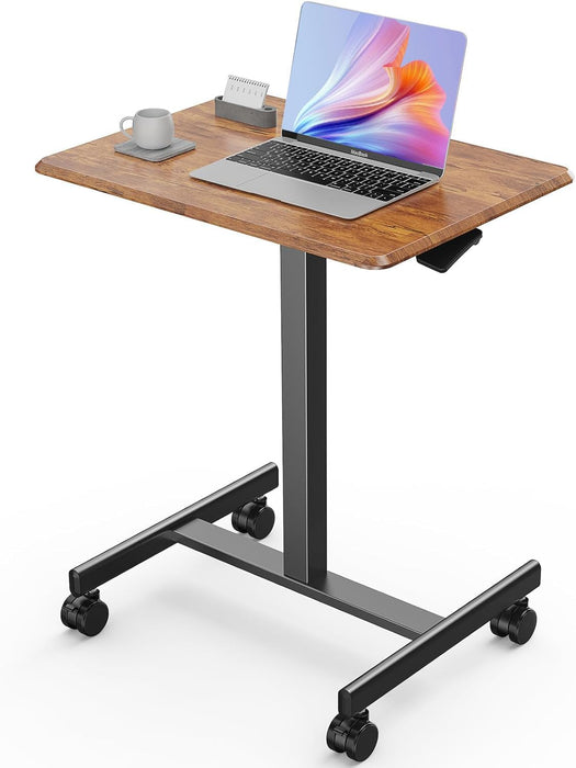 TINKLE WELL Mobile Standing Desk, Height-Adjustable Portable Rolling Laptop Workstation with Lockable Wheels, Sit-Stand Desk
