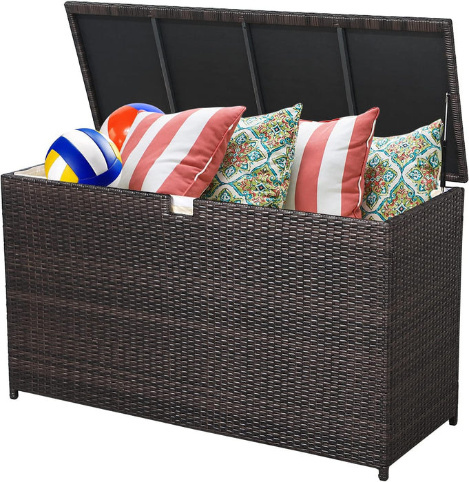 TINKLE WELL Outdoor Storage Box, 120-Gallon Extra-Large Weatherproof Wicker Patio Bin for Pool, Garden & Patio Furniture