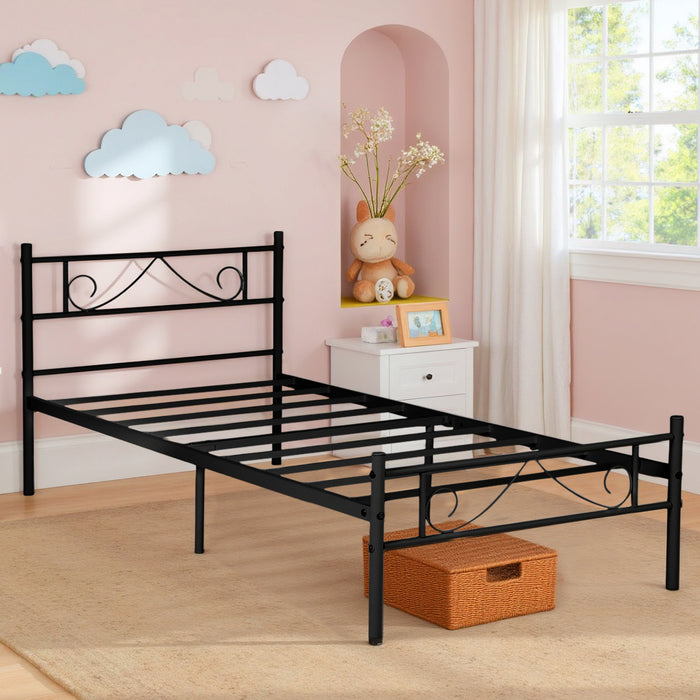 Simenmax Twin Size Metal Platform Bed Frame with Headboard and Footboard, Heavy Duty Mattress Foundation with Steel Slats Support, No Box Spring Needed, Black