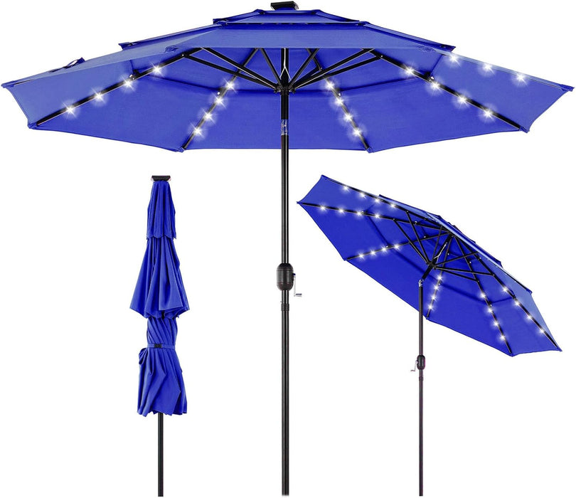Beddle 9.2 ft Outdoor Patio Umbrella with Crank and Push-Button Tilt, Market Umbrella with 8 Sturdy Ribs for Deck, Pool, Porch, Garden