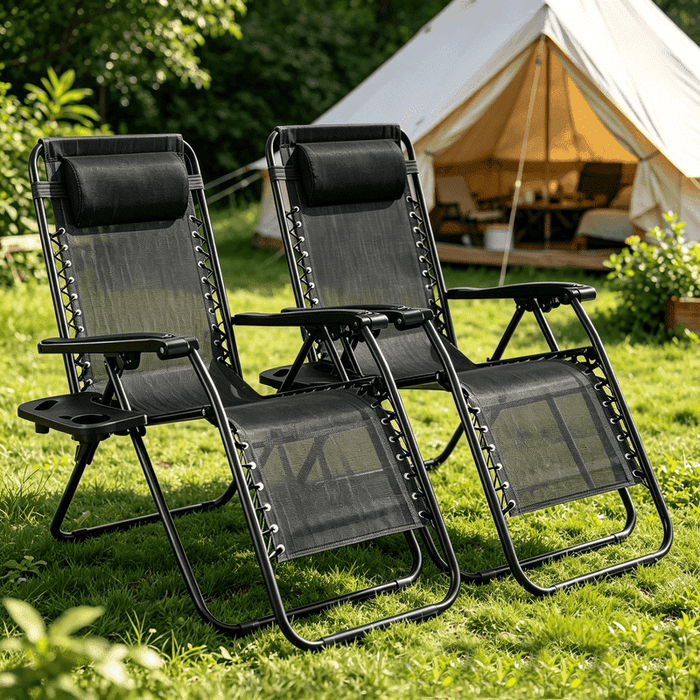 Taoset Zero Gravity Chairs Set of 2, Folding Outdoor Lounge Recliner with Side Tray & Adjustable Pillow, Heavy Duty Portable Lawn Chairs for Patio, Pool, Backyard, Black