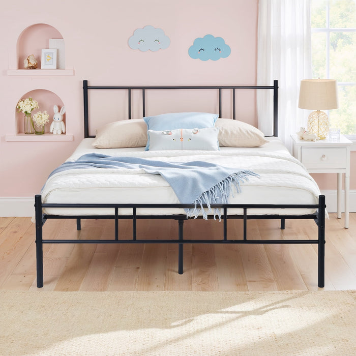 Simenmax Full Size Metal Platform Bed Frame, Heavy Duty Mattress Foundation with Steel Slats Support, No Box Spring Needed, Black
