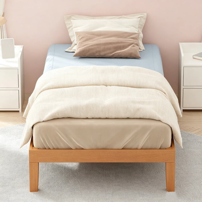 ETHOVIA Twin Size Solid Wood Platform Bed Frame, Sturdy Wooden Structure with Underbed Storage Space, No Box Spring Required, Modern Minimalist Style, 74.4"×38"×12"