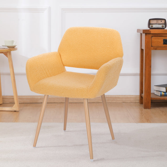 Blorly Dining Chair, Small Teddy Vanity Arm Chair for Bedroom,Living Room, Makeup Vanity Chair with Wood Legs, Yellow