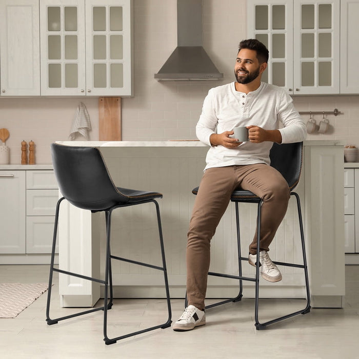 Nextay Counter Height Bar Stools Set of 2 â€?26" Faux Leather Barstools with High Back & Metal Legs, Black Kitchen Island Stools for Home, Café & Pub