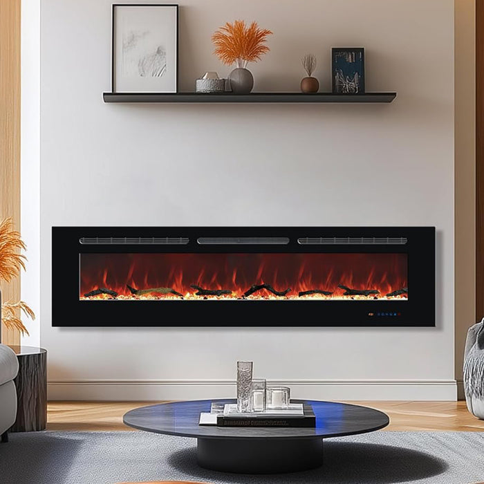 Bigleap 42" Electric Fireplace Insert - Recessed or Wall Mounted Heater with Multicolor Flames, Remote Control, Timer, Low Noise, Black - Modern Linear Design for Living Room, Bedroom & Office